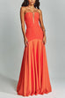 Margovil Mesh V Neck Strapless Splice Flare Maxi Party Dress