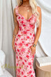 V Neck Ruffle Trim Sleeveless Floral Print Maxi Dress