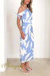 Tie Knot One Shoulder Abstract Leaf Print Midi Dress