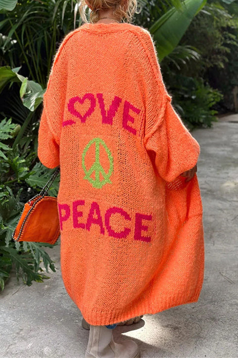 Margovil Open Front Love and Peace Pattern Long Sweater Cardigan(in 5 Colors)