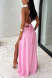 Margovil Deep V Neck Halter Tie Knot Backless Slit Maxi Dress