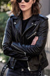 Margovil Vintage Lapel Zip Up Faux Leather Moto Jacket