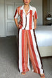 Margovil Striped Short Sleeves Button Down Shirt Wide Leg Pants Set