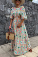 Margovil Puff Sleeves Backless Lace-up Printed Maxi Vacation Dress