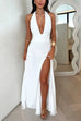 Margovil Deep V Neck Halter Tie Knot Backless Slit Maxi Dress