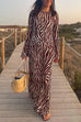 Margovil Boat Neck Bell Sleeves Animal Print Maxi Dress