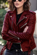 Margovil Vintage Lapel Zip Up Faux Leather Moto Jacket