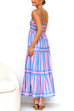 Margovil Spaghetti Strap Tiered Color Block Striped Maxi Dress