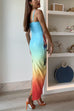 Margovil Back Slit Gradient Printed Sequin Maxi Cami Dress