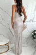 Margovil Spaghetti Strap V Neck High Slit Sequin Maxi Party Dress