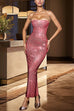 Margovil Strapless Back Slit Rhinestone Bodycon Maxi Party Dress