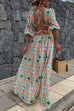 Margovil Puff Sleeves Backless Lace-up Printed Maxi Vacation Dress