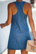 Margovil V Neck Buttons Racerback Sleeveless Denim Dress