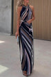 Margovil Sleeveless Tie Waist Color Block Striped Maxi Dress