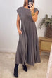 Margovil Cap Sleeves Pocketed Loose Pleated Maxi Dress