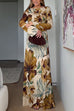 Long Sleeves Backless Botanical Print Maxi Dress