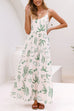 Adjustable Strap Tiered Palm Cactus Print Maxi Dress