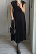 Margovil Cap Sleeves Pocketed Loose Pleated Maxi Dress