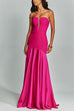 Margovil Mesh V Neck Strapless Splice Flare Maxi Party Dress