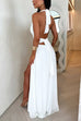 Margovil Deep V Neck Halter Tie Knot Backless Slit Maxi Dress