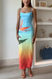 Margovil Back Slit Gradient Printed Sequin Maxi Cami Dress