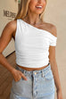 Margovil Asymmetrical Shoulder Ruched Crop Top