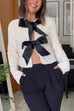 Margovil Long Sleeves Bow Knot Glitter Sequin Top