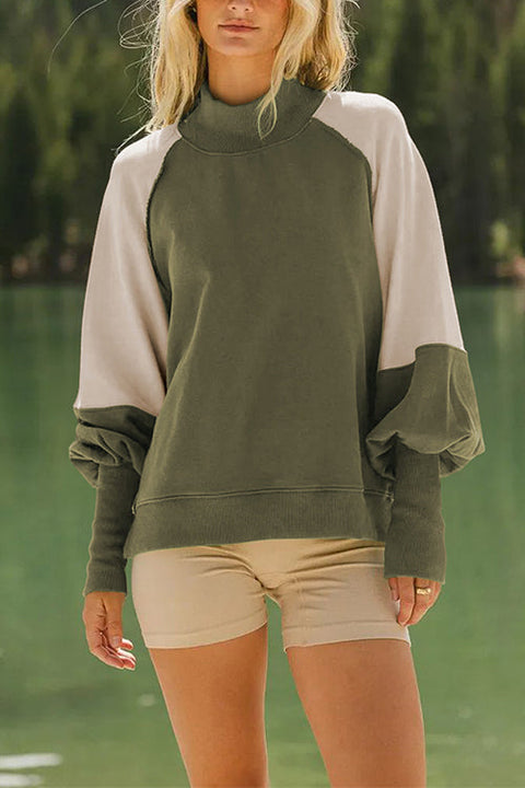 Margovil Mockneck Lantern Sleeves Color Block Sweatshirt