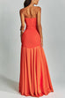 Margovil Mesh V Neck Strapless Splice Flare Maxi Party Dress