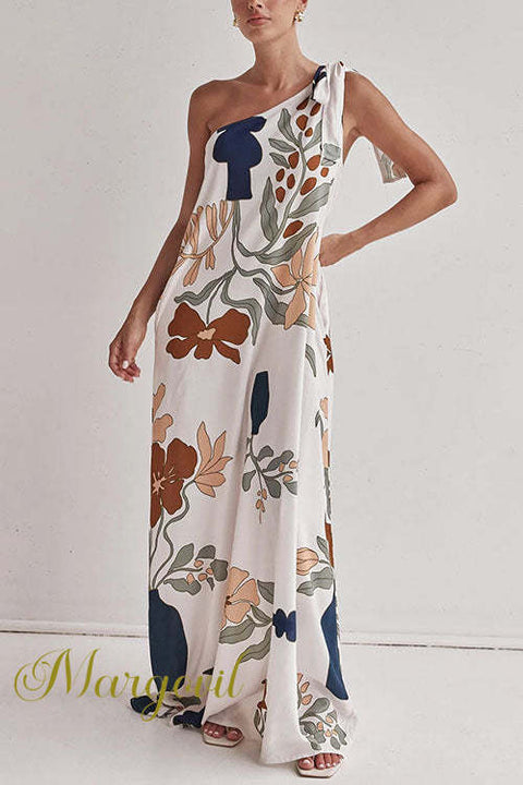 Margovil Tie Knot One Shoulder Floral Print Maxi Dress