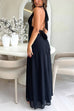 Margovil Deep V Neck Halter Tie Knot Backless Slit Maxi Dress