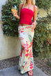 Floral Print Satin Bodycon Maxi Skirt