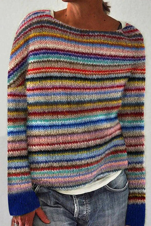 Margovil Crewneck Vibrant Rainbow Chunky Knit Sweater(in 4 Patterns)