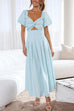 Margovil V Neck Twist Front Puff Sleeves Cut Out Maxi Dress