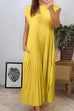 Margovil Cap Sleeves Pocketed Loose Pleated Maxi Dress