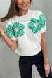 Margovil Crewneck Short Sleeves 3D Flower Sweater Top