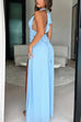 Margovil Deep V Neck Halter Tie Knot Backless Slit Maxi Dress