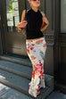 Floral Print Satin Bodycon Maxi Skirt