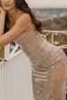 Margovil Strapless Back Slit Rhinestone Bodycon Maxi Party Dress