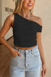 Margovil Asymmetrical Shoulder Ruched Crop Top