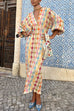 Margovil V Neck Lantern Sleeves Geometric Print Maxi Dress