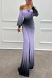 Margovil Off Shoulder Ruched Waist Gradient Tie Dye Wrap Maxi Dress