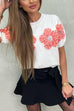 Margovil Crewneck Short Sleeves 3D Flower Sweater Top