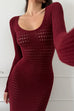 Margovil Long Sleeves Hollow Out Crochet Knit Midi Dress