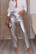 Margovil High Waist Straight Leg Shiny Faux Leather Pants