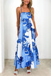 Adjustable Strap Empire Waist Printed Ruffle Maxi Dress