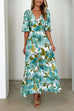 V Neck Lantern Sleeves Waisted Floral Print Maxi Dress