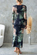 Chic Long Sleeves Abstract Print Bodycon Maxi Dress