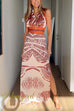 Halter V Neck Backless Side Slit Print Maxi Dress