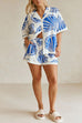 Margovil V Neck Short Sleeves Shirt and Drawstring Waist Shorts Seashell Print Set